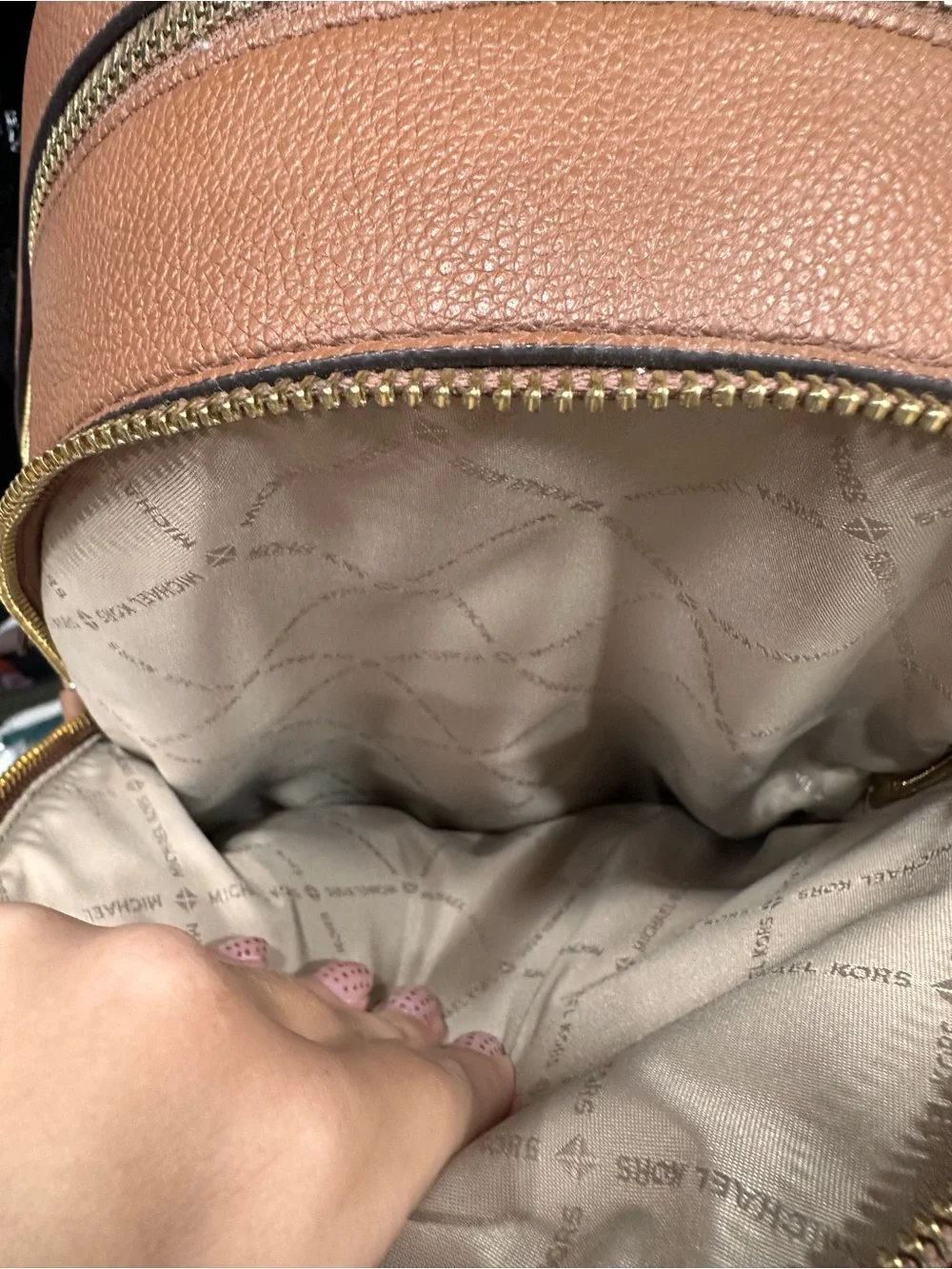 Michael Kors Brown Logo-Print Backpack with Tan Trim